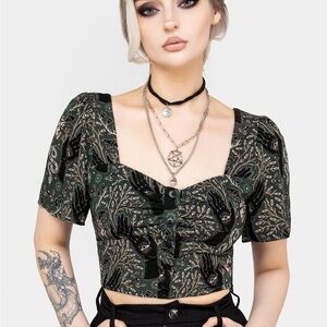 Disturbia Hemlock Button-Up Crop Top – Green – US 4